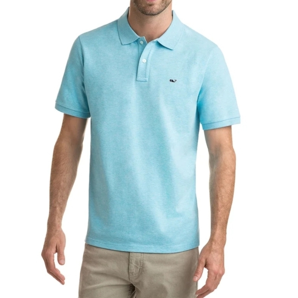 Vineyard Vines Stretch Heather Pique Sky Blue Polo Shirt Size L